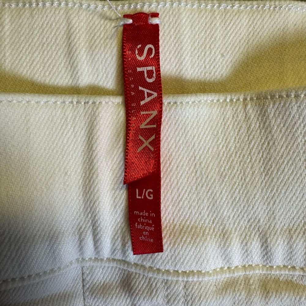 Women's Spanx White Denim Ankle Jeggings Size L Distressed Raw Hem - Picture 4 of 11